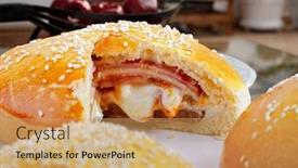  Presentation with snack - Audience pleasing slide deck consisting of brazilian-snack-wrapped-in-ham backdrop and a coral colored foreground