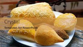  Presentation with snacks - Beautiful PPT layouts featuring brazilian-snacks-esfirra-kebab-patty backdrop and a gold colored foreground