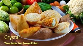  Presentation with kebab - Slide set enhanced with brazilian-snacks-esfirra-kebab-patty background and a tawny brown colored foreground
