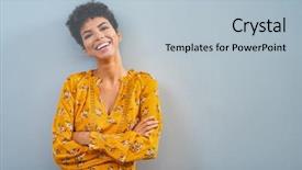  Presentation with curly hair - Amazing PPT theme having brazilian stylish woman with cross backdrop and a light blue colored foreground