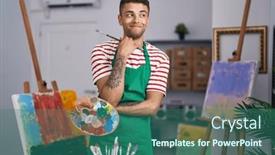  Presentation with artist - Slides consisting of brazilian-young-man-holding-painter background and a ocean colored foreground