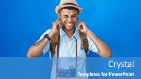  Presentation with vintage music - PPT layouts enhanced with brazilian-young-man-holding-vintage background and a teal colored foreground