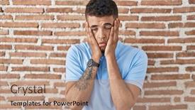  Presentation with sadness - Presentation theme having brazilian-young-man-standing-over background and a coral colored foreground