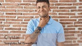 Presentation with sore throat - PPT theme featuring brazilian-young-man-standing-over background and a coral colored foreground
