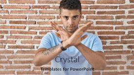  Presentation with negative - Presentation theme featuring brazilian-young-man-standing-over background and a coral colored foreground