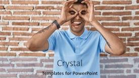  Presentation with tongue - Theme consisting of brazilian-young-man-standing-over background and a light blue colored foreground