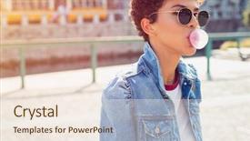  Presentation with chewing gum - Amazing slide deck having brazilian young woman inflates pink backdrop and a sky blue colored foreground