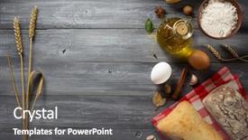  Presentation with bakery - Amazing PPT layouts having bread and bakery products on wood background backdrop and a gray colored foreground
