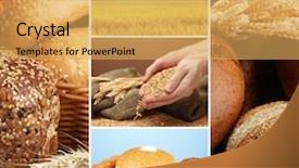  Presentation with harvesting energy - Audience pleasing PPT theme consisting of bread and harvesting wheat collage backdrop and a yellow colored foreground
