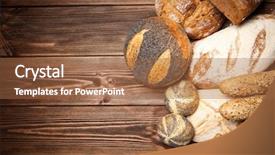  Presentation with bread - Colorful presentation design enhanced with bread assortment on wooden surface backdrop and a tawny brown colored foreground