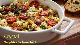  Presentation with feta cheese - Presentation featuring bread-casserole-with-feta-cheese background and a tawny brown colored foreground