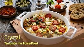  Presentation with feta cheese - Slide set consisting of bread-casserole-with-feta-cheese background and a tawny brown colored foreground