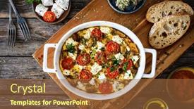  Presentation with feta cheese - Theme having bread-casserole-with-feta-cheese background and a red colored foreground