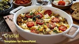  Presentation with feta cheese - Presentation theme enhanced with bread-casserole-with-feta-cheese background and a tawny brown colored foreground