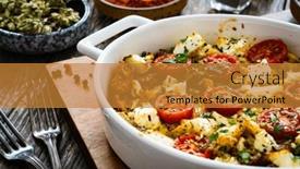  Presentation with feta cheese - Slide deck consisting of bread-casserole-with-feta-cheese background and a gold colored foreground