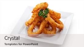  Presentation with earth fantasy or interstellar deep - Amazing slide deck having bread crumbs - deep fried calamari rings backdrop and a soft green colored foreground