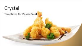  Presentation with earth fantasy or interstellar deep - PPT theme featuring bread crumbs - japanese cuisine - deep-fried shrimps background and a white colored foreground