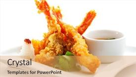  Presentation with cuisine moleculaire - Presentation featuring bread crumbs - japanese cuisine - tempura shrimps background and a yellow colored foreground