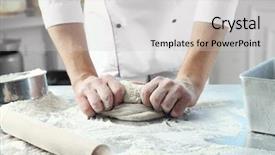  Presentation with bakery - PPT theme consisting of bread flour - making dough by male hands background and a light gray colored foreground