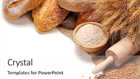  Presentation with grains - Theme with bread flour and wheat grains on white background background and a white colored foreground