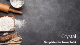  Presentation with cooking utensils - Slide deck featuring bread-ingredients-wheat-flour background and a dark gray colored foreground