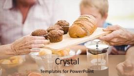  Presentation with home black family - Slide set featuring bread life - family having breakfast together background and a coral colored foreground