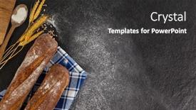  Presentation with grains - Colorful presentation enhanced with bread loaf with wheat grains and scoop of flour backdrop and a dark gray colored foreground