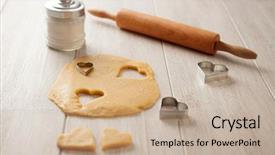  Presentation with wood gray - Slide deck enhanced with bread love shape - ingredients and utensils to cook background and a coral colored foreground