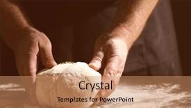  Presentation with baker kneading dough homemade bread - Slide set featuring bread making - man kneading dough in kitchen background and a coral colored foreground