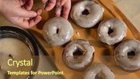  Presentation with donuts chocolate - PPT layouts having bread making steps - cooking donuts by chef hands background and a tawny brown colored foreground