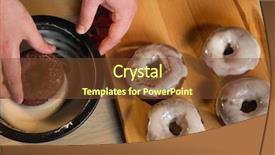  Presentation with donuts chocolate - Audience pleasing slide deck consisting of bread making steps - cooking donuts by chef hands backdrop and a tawny brown colored foreground