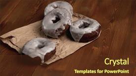  Presentation with donuts - Colorful PPT theme enhanced with bread making steps - glazed tasty donuts on brown backdrop and a  colored foreground