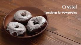  Presentation with rustic wood wooden frame - Slide set consisting of bread making steps - glazed tasty donuts on brown background and a  colored foreground