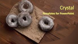  Presentation with brown wood texture - PPT theme enhanced with bread making steps - glazed tasty donuts on brown background and a tawny brown colored foreground