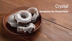  Presentation with donuts chocolate - Beautiful PPT theme featuring bread making steps - traditional dessert - chocolate donuts backdrop and a  colored foreground