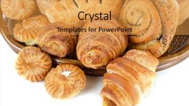  Presentation with bakery - Audience pleasing PPT theme consisting of bread pastry - bakery foodstuffs set backdrop and a gold colored foreground
