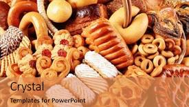  Presentation with bakery - PPT theme having bread pastry - bakery foodstuffs shot background and a coral colored foreground