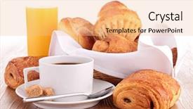  Presentation with hot and cold coffee cup - PPT theme having bread pastry - coffee cup and pastries background and a coral colored foreground