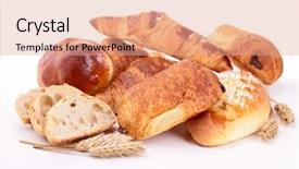  Presentation with bread - Audience pleasing PPT theme consisting of bread pastry - isolated assortment of pastries backdrop and a coral colored foreground
