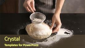  Presentation with flour - Amazing PPT theme having bread pastry - young woman sifting flour backdrop and a tawny brown colored foreground