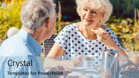  Presentation with eating - Audience pleasing presentation theme consisting of bread rolls and drinking coffee backdrop and a  colored foreground