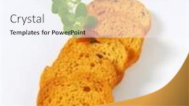  Presentation with bread - Audience pleasing slide deck consisting of bread rusks with black olives in a row on white background backdrop and a sky blue colored foreground