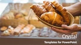  Presentation with croissant - Amazing presentation theme having bread shop - happy worker holding a basket backdrop and a tawny brown colored foreground