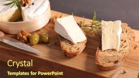  Presentation with camembert - Beautiful PPT theme featuring bread-slice-with-camembert backdrop and a tawny brown colored foreground