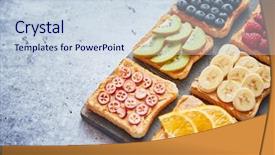  Presentation with brunch breakfast buffet healthy continental - PPT theme having bread slices with peanut butter background and a sky blue colored foreground