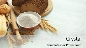  Presentation with flour - Slide set with bread slices with wheat flour background and a sky blue colored foreground