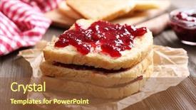  Presentation with parchment - Presentation consisting of bread with butter and homemade jam on crumpled parchment closeup background and a tawny brown colored foreground