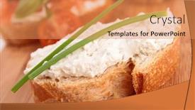  Presentation with spread - Cool new PPT theme with bread with cheese spread backdrop and a coral colored foreground