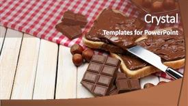  Presentation with spread - Colorful slide set enhanced with bread with sweet chocolate hazelnut spread on wooden background backdrop and a tawny brown colored foreground