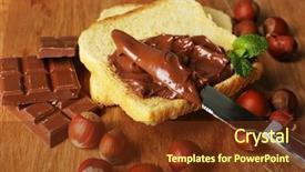  Presentation with spread - Colorful presentation theme enhanced with bread with sweet chocolate hazelnut spread on wooden background backdrop and a tawny brown colored foreground